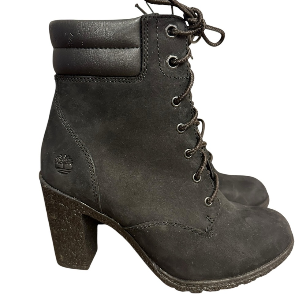 Timberland Tillston Lace Up Bootie Ortholite All Black Heeled Women's Size 6